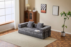 Floor Couch,Compression Sofa,Convertible Floor Sofa Bed-with Pillow Back Support Armrest,Comfy Futon Couch Lounge Sleeper Bed,Chenile fabric,for Living Room Bedroom (DARK-GREY)