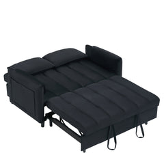 52 'black modern velvet sofa, sofa pull-out bed, small love seat casual sofa with back, pillow, pockets, living room furniture, 3 in 1 convertible sleep sofa bed.