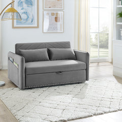 MH' Sleeper Sofa Bed w/USB Port, 3-in-1 adjustable sleeper with pull-out bed, 2 lumbar pillows and side pocket, soft velvet convertible sleeper sofa bed, suitable for living room bedroom