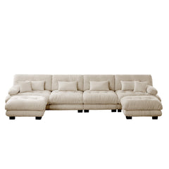 Free Combination Modular Sectional Sofa,U Shaped Couch for Living Room, 4-Seater Comfy Cloud Couch with 2 Ottomans, Chenille Light coffee