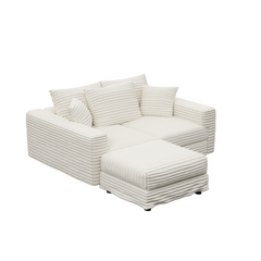 82.7 ' Plush Corduroy 3-Seat Sofa, Modern Comfy Upholstered Sofa Cloud Couch, Deep Seat Couches with Soft Pillows and 1 Ottomans, Convertible Sofa Lounge Chair, for Living Room,Apartment,Office,Beige