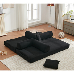 [NEW ARRIVED] [VIDEO PROVIDED] 78.5' Folding Convertible Out Sleeper Sofa Bed,4-in-1 DIY Combination Convertible Sofa,3 seat, Folding  Sofa, King Size , Bedroom,Apartment,Corduroy,Black