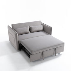 3 in 1 Convertible Sleeper Futon Sofa Bed, 55' Velvet Small Loveseat Lounge Couches with 2 Pillows, Reclining Backrest,Side Pockets for Living Room, Pull-Out Couch