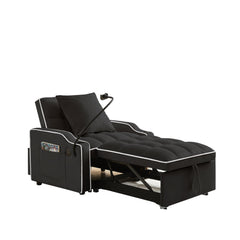 Convertible 3-in-1 Sofa Bed with Multi-Pockets and Adjustable Sleeper in Black Velvet