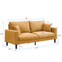 Modern Upholstered 3 Seat Sofa, High Resilience, Orange Corduroy, 74 Inches