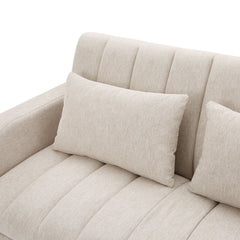 Convertible Sofa Bed Loveseat with USB Ports, Side Pockets, Cup Holders, Swivel Phone Holder, Beige, Bella Fabric