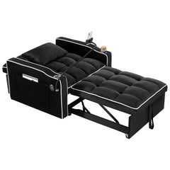 Convertible Sleeper Chair Sofa Bed with Multi-Pockets, Adjustable Pull Out Sofa for Small Spaces, Black Velvet