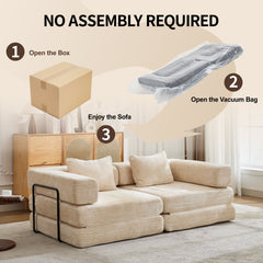 Compression Sofa,Convertible Floor Sofa Bed with Fixed-Shape Frame, Loveseats Boneless Modular Sectional Sofa,No Assembly Required,Chenille fabric,for Living Room Bedroom,Beige