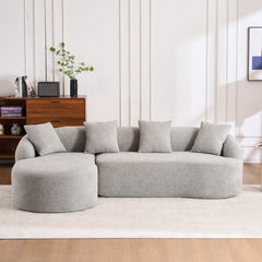 Boneless L-Shape Sectional Sofa with Curved Chaise,Grey Modular Chenille Compression Couch,30D High-Density Foam,Minimalist Modular Couches Sleeper for Living Room Bedroom Apartment Lounge.