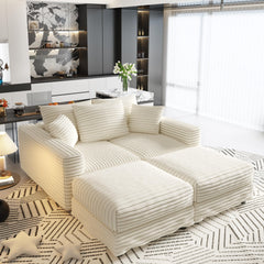 82.7 ' Plush Corduroy 3-Seat Sofa, Modern Comfy Upholstered Sofa Cloud Couch, Deep Seat Couches with Soft Pillows and 2 Ottomans, Convertible Sofa Lounge Chair, for Living Room,Apartment,Office,Beige