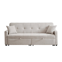 3 in 1 Convertible Sleeper Sofa Bed, Modern Fabric Loveseat Futon Sofa Couch Pullout Bed, Small Love Seat Lounge Sofa Reclining Backrest, Pillows, Pockets, Home furniture for Living Room, Beige