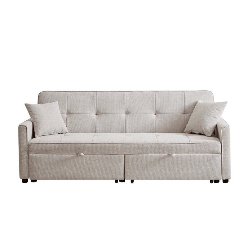3 in 1 Convertible Sleeper Sofa Bed, Modern Fabric Loveseat Futon Sofa Couch Pullout Bed, Small Love Seat Lounge Sofa Reclining Backrest, Pillows, Pockets, Home furniture for Living Room, Beige