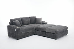 [VIDEO/New]Combination Modular Convertible Sectional Sofa Bed Set,Armrest storage, Stainless steel cup holder, USB, Upholstered Sofa, Deep Seat, Living Room, Loft, Apartment, Office, 2 Colors