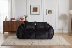 Giant Bean Bag Couch for Adults, Ultra Soft Fluffy Loveseat Bean Bag Sofa, Oversized Chase Lounge Chair Indoor for Living Room Bedroom, No Assembly Required Cozy Reading Chair with Pillows, Black