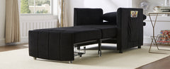 Upholstered Convertible Sleeper Sofa with 5-Position Backrest, Side Pockets, Storage, Black Chenille, 31.5'