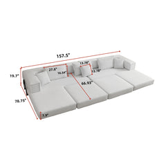 Oversized Upholstered Sectional Sofa Couch Set, Modular 118.2 ' L Shaped Floor Living Room Sofa Set With 6 Pillows, DIY Combination Sofa Couch for living rooms, apartments,bedrooms, Black