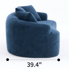 LY-025S Curved Loveseat Blue Full Compression Sponge Sofa, 30D Chenille No-Assembly Compact Sofa for Small Spaces & Apartments, 65'L, 300 lbs, 3 Pillows
