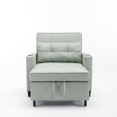 Futon Chair Bed Convertible Chair 3-in-1 Pull Out Sleeper Chair Beds with USB Ports, Wear-resistant and Anti-scratch, Armchair Bed Sleeper for Living Room (Green Leather)