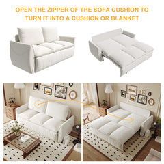 70.9' Pull Out Sofa Bed, 3-Seat Convertible Sleeper Sofa with 2-in-1 Pillow and Blanket Set,Multi-Functional Velvet Loveseat Bed,Beige