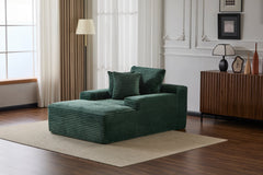 Oversized Chaise Lounge Chair Cozy Cloud Couch, Modern Plush Corduroy Upholstered Sleeper Sofa Daybed with 3 Throw Pillows and Wide Armrest for Living Room, No Assembly Required,Green