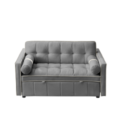 Modern 55.5' Pull Out Sleep Sofa Bed 2 Seater Loveseats Sofa Couch with side pockets, Adjsutable Backrest and Lumbar Pillows for Apartment Office Living Room