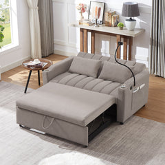 Convertible Sofa Bed Loveseat with USB Ports, Side Pockets, Cup Holders & Swivel Phone Holder, Light Grey Bella Fabric