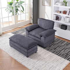 56.3 Inch Corduroy single sofa With  2 toss pillows and a ottoman ,Comfy Sofa- Deep Seat Couch for Living Room