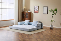 Floor Couch,Compression Sofa,Convertible Floor Sofa Bed-with Pillow Back Support Armrest,Comfy Futon Couch Lounge Sleeper Bed,Chenille fabric,for Living Room Bedroom (LIGHT-BLUE)