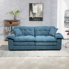 84' Chenille Sofa Small Sofa Loveseat Deep Seat Sofa Couch with 2 Throw Pillows & Memory Foam for Living Room Apartment Office Lounge-Blue
