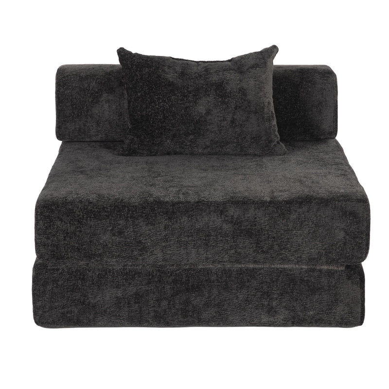 Compression Sofa,Convertible Floor Sofa Bed with Fixed-Shape Frame,Single Seater Boneless Modular Sectional Sofa,No Assembly Required,Chenille fabric,for Living Room Bedroom,Black