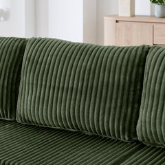 Modern Minimalist U Shape Modular Sectional Sofa Sleeper in Green Corduroy with Foam Filling
