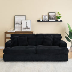 79.3 'long, corduroy sofa with 4 matching pillows, stylish design spacious and comfortable 3-seater sofa suitable for modern living room, black