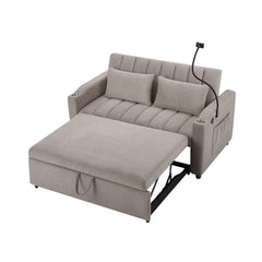 Convertible Sofa Bed Loveseat with USB Ports, Side Pockets, Cup Holders & Swivel Phone Holder, Light Grey Bella Fabric