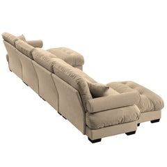 Modern Velvet U Shaped Sectional Sofa Cloud Couch with Movable Ottomans and Bolstered Armrests in Camel