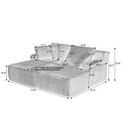 Compressible double chaise lounge with cupholders - No Assembly Required, Fluffy Modern Sleeper Loveseat for Indoor Living Room Bedroom Reading