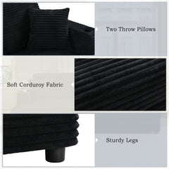 Oversized Loveseat Chaise Lounge Sectional Sofa Bed with USB Ports, Cup Holders, and Pillows, Black Corduroy