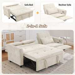 Beige 2-in-1 82' Three-seater Sofa with Pull-out Bed and Reversible Recliner, Chenille Upholstery