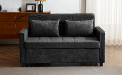 Contemporary 56.9' Loveseat Sofa Bed Sleeper with Reversible Backrest, Side Pockets, USB Ports, Phone Holder, Black Chenille