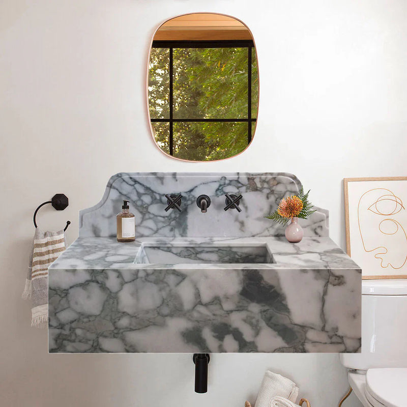 Calacatta Verde Marble Rectangular Wall-mount Bathroom Sink with 10