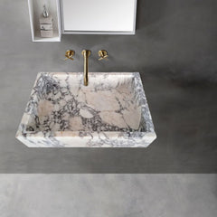 Calacatta Viola Marble Rectangular Wall-mount Bathroom Sink Drain Cap (W)14" (L)18" (H)5"