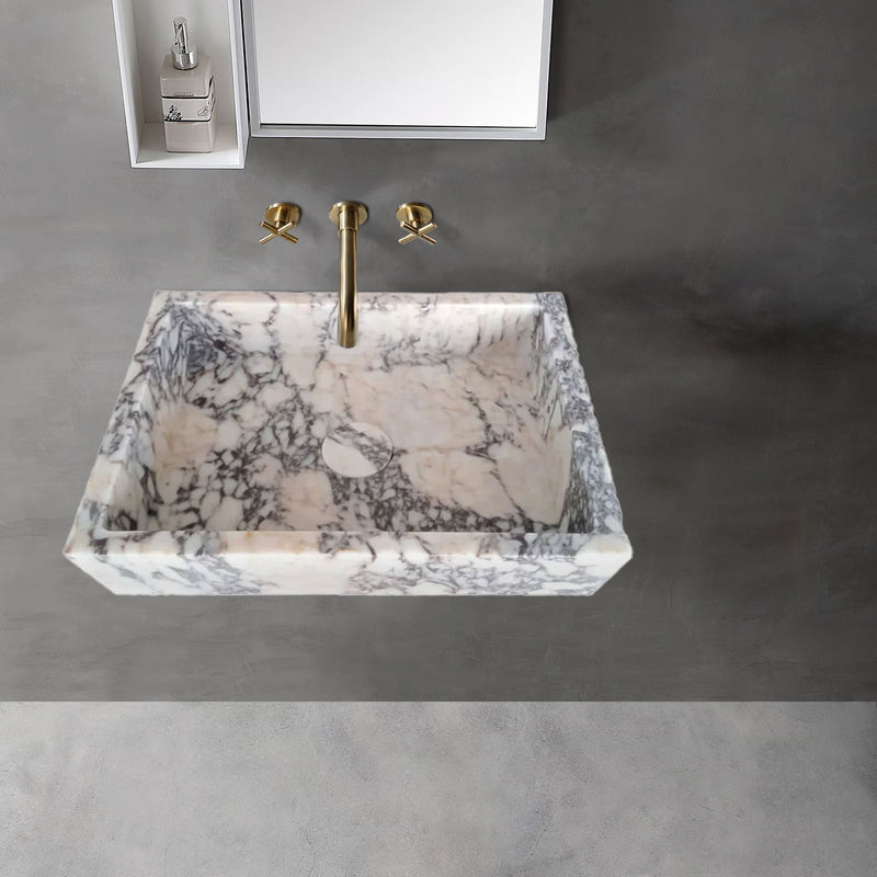 Calacatta Viola Marble Rectangular Wall-mount Bathroom Sink Drain Cap (W)14