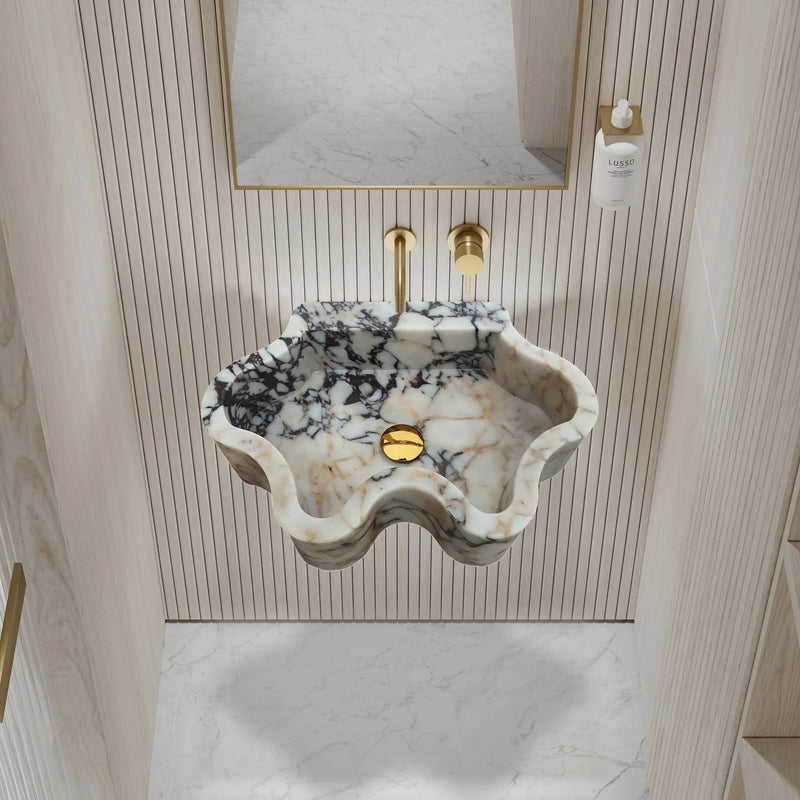 Calacatta Viola Marble Wall-mount Bathroom Sink Wavy Edges (W)16