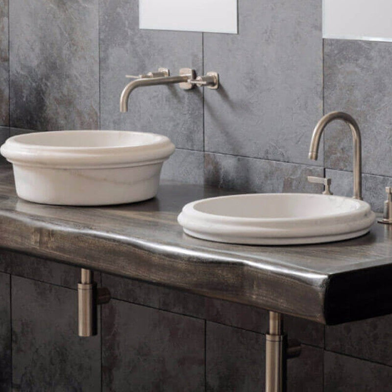 Carrara White Marble Natural Stone Waterfall Drop-in Sink Polished (D)17