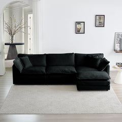 Free Combination Comfy Upholstery Modular Oversized L Shaped Sectional Sofa With Reversible Ottoman, Black Chenille