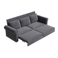 93.7 ' King Pull Out Sofa Bed, Chesterfield Sofa, 3-in-1 Velvet Convertible Sleeper Sofa with Nailhead Trim & Rolled Arm, Multi-Functional Sofa Bed for Living Room, Bedroom, Apartment, Office