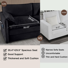 Modern Chenille Deep Seat Sectional Sofa Cloud Couch with Ottoman, Comfy Love Seat Upholstered Modular L Shaped Couch, Black