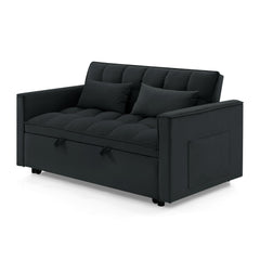 54.33 inch versatile foldable sofa bed in 3 lengths, modern sofa sofa sofa velvet pull-out bed, adjustable back (BLACK)