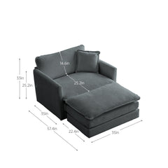 Modern Accent Chair with Ottoman, Living Room Club Chair Chenille Upholstered Armchair , Reading Chair for Bedroom, Gray Chenille