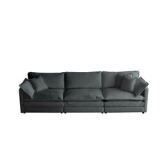 Mid-Century Modern Couch 3-Seater Sofa with 2 Armrest Pillows and 3 Toss Pillows, Couch for Living Room Gray Chenille