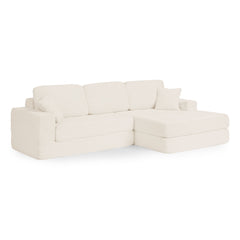 Modern Minimalist Corduroy L-Shaped Modular Sectional Sofa Bed, Beige, Foam Interior